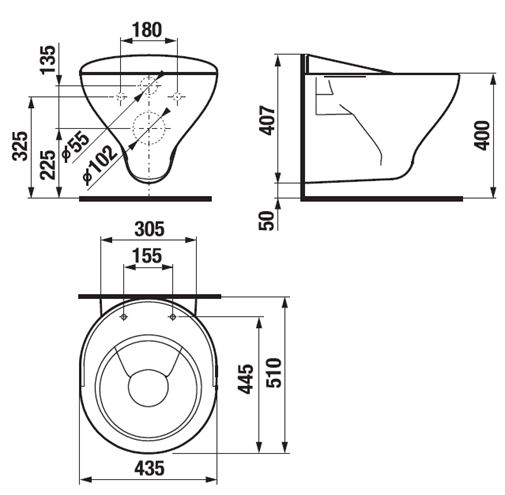 JIKA MIRA výlevka 43,5 cm, s mriežkou H8510490000001 Technický nákres