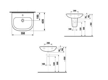 EASY umývadlo 55 cm, s otvorom pre batériu a prepadom H8106120001045 Technický nákres