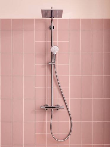 HANSGROHE CROMETTA E SHOWERPIPE 240 sprchový set s termostatickou batériou, horná sprcha, ručná sprcha s 2 prúdmi, tyč, hadica, chróm 27271000 Obrázek - fotka