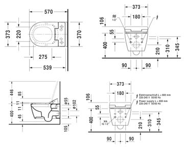 DURAVIT SENSOWASH SLIM závesné WC, s bidetovým sedátkom, SoftClose, Rimless 631000002004300 Technický nákres