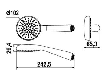 JIKA RIO ručná sprcha pr. 100 mm, 3 prúdy, chróm H3611R20043511 Technický nákres