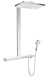HANSGROHE RAINMAKER SELECT SHOWERPIPE 460 sprchový set s termostatickou batériou, horná sprcha, ručná sprcha s 2 prúdmi, EcoSmart, biela/chróm