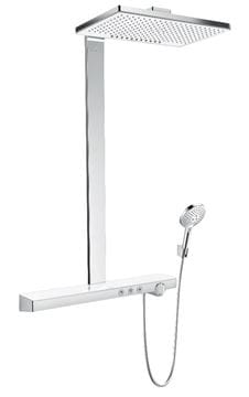 HANSGROHE RAINMAKER SELECT SHOWERPIPE 460 sprchový set s termostatickou batériou, horná sprcha, ručná sprcha s 2 prúdmi, EcoSmart, biela/chróm