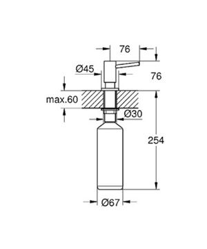GROHE COSMOPOLITAN dávkovač tekutého mydla, chróm 40535000 Technický nákres