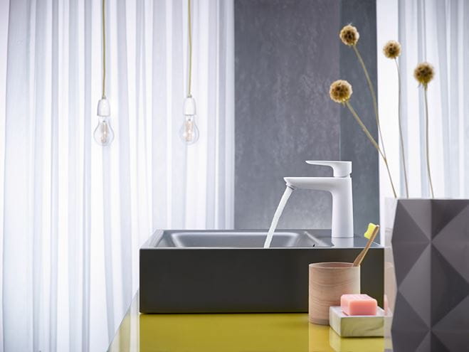 HANSGROHE TALIS E umývadlová stojanková batéria, s odtokovou súpravou, EcoSmart, matná biela 71710700 Obrázek - fotka