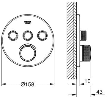 GROHE GROHTHERM SMARTCONTROL podomietková termostatická batéria, pre 3 spotrebiče, Water Saving, chróm 29121000 Technický nákres