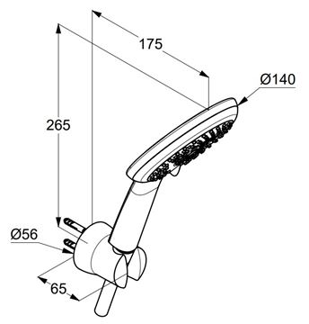 KLUDI FRESHLINE 3S sprchová súprava 3-dielna, ručná sprcha pr. 140 mm, 3 prúdy, hadica, držiak, chróm 6795005-00 Technický nákres