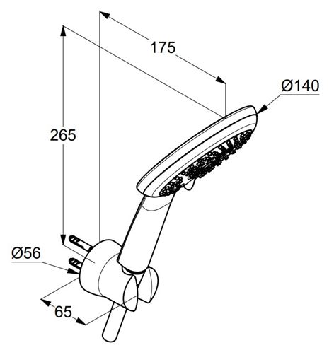 KLUDI FRESHLINE 3S sprchová súprava 3-dielna, ručná sprcha pr. 140 mm, 3 prúdy, hadica, držiak, chróm 6795005-00 Technický nákres