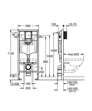 GROHE RAPID SL montážny prvok pre WC 113 cm, so splachovacou nádržkou 38528001 Technický nákres