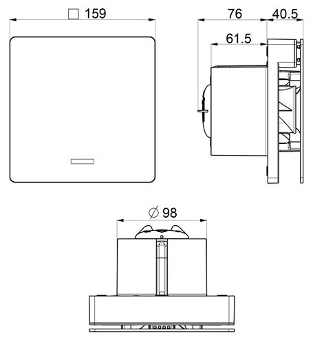 CONCEPT SILENZIO 100 VK axiálny ventilátor 100 mm, nástenný/stropný 11236 Technický nákres
