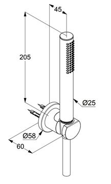 KLUDI NOVA FONTE PURISTIC 1S sprchová súprava 3-dielna, ručná sprcha 205 mm, hadica, držiak, matná čierna 2085039-15 Technický nákres