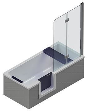 GKI DUOSETLF vaňa 170x80 cm, s dvierkami, so zástenou a sedadlom, s panelom na obloženie dlaždicami, akrylát