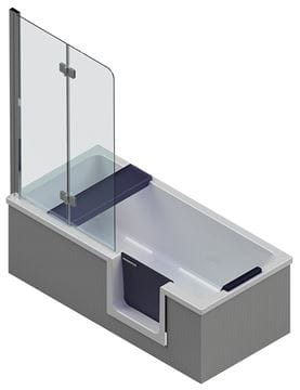 GKI DUOSETRF vaňa 170x80 cm, s dvierkami, so zástenou a sedadlom, s panelom na obloženie dlaždicami, akrylát