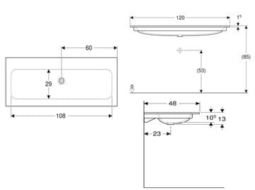 GEBERIT ICON umývadlo 120 cm, bez prepadu, KeraTect 501.846.00.4 Technický nákres