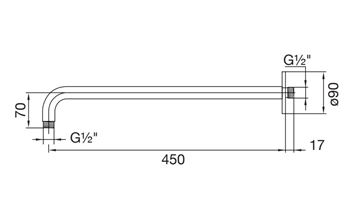 STEINBERG 100 sprchové rameno 450 mm, nástenné, chróm 100 7910 Technický nákres
