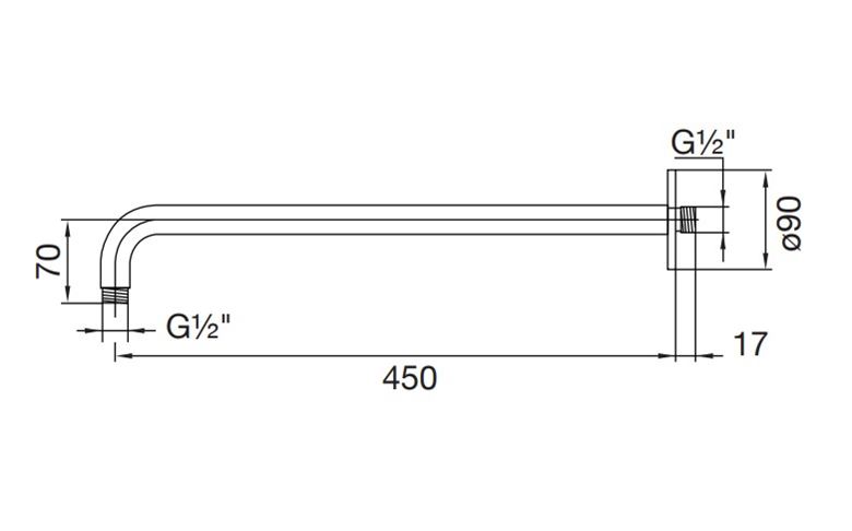 STEINBERG 100 sprchové rameno 450 mm, nástenné, chróm 100 7910 Technický nákres