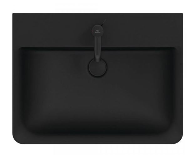 IDEAL STANDARD CONNECT AIR umývadlo 60 cm, s otvorom pre batériu a prepadom, hodvábna čierna E0298V3 Obrázek - fotka