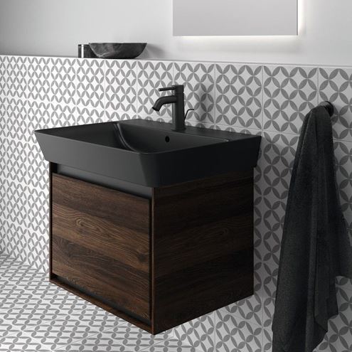 IDEAL STANDARD CONNECT AIR umývadlo 60 cm, s otvorom pre batériu a prepadom, hodvábna čierna E0298V3 Obrázek - fotka