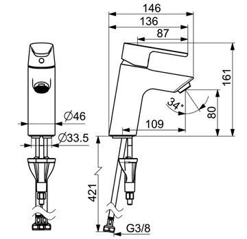 HANSA VANTIS umývadlová stojanková batéria, chróm 52422263 Technický nákres