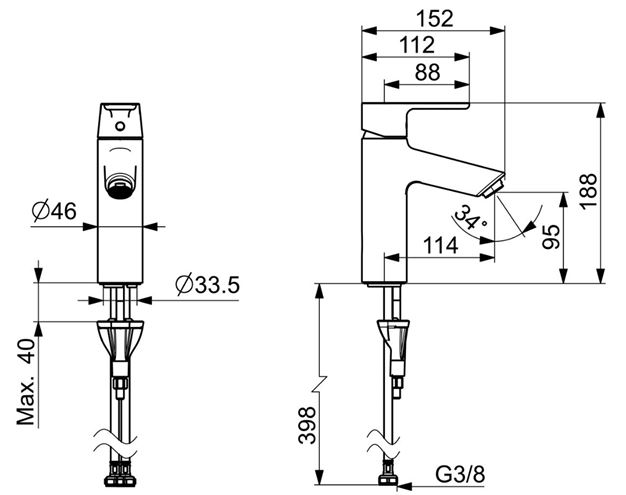 HANSA VANTIS XL umývadlová stojanková batéria, chróm 52372263 Technický nákres