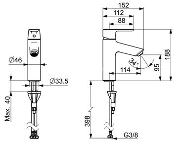 HANSA VANTIS XL umývadlová stojanková batéria, chróm 52372263 Technický nákres