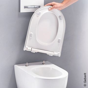GEBERIT ONE závesné WC so SoftClose sedadlom, TurboFlush splachovanie, KeraTect, matná biela/lesklý chróm 500.202.01.1 Obrázek - fotka