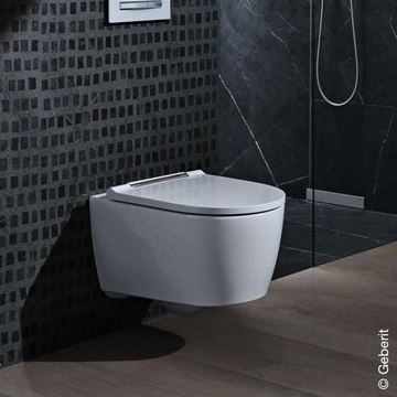 GEBERIT ONE závesné WC so SoftClose sedadlom, TurboFlush splachovanie, KeraTect, matná biela/lesklý chróm 500.202.01.1 Obrázek - fotka