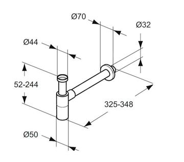 IDEAL STANDARD dizajnový sifón k umývadlu DN32, s prevlečnou maticou 5/4, čierna T4441XG Technický nákres