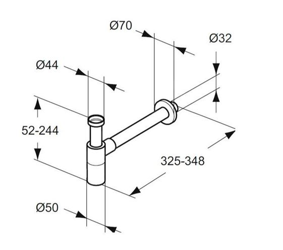 IDEAL STANDARD dizajnový sifón k umývadlu DN32, s prevlečnou maticou 5/4, čierna T4441XG Technický nákres