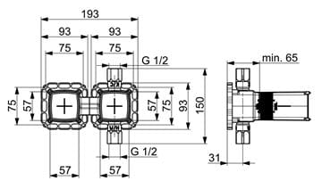 HANSA MATRIX podomietkové teleso DN15 44000100 Technický nákres