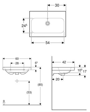 GEBERIT ICON LIGHT umývadlo 60 cm, s prepadom, KeraTect 501.841.00.4 Technický nákres
