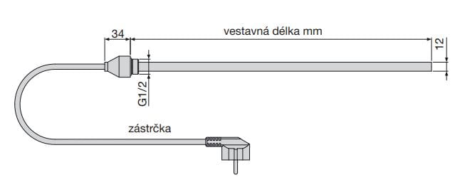 ZEHNDER IHE vykurovacia tyč 600W elektrická, biela 858161 Technický nákres