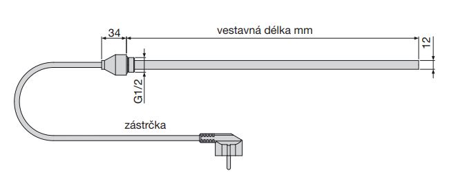 ZEHNDER IHE vykurovacia tyč 300W elektrická, biela 858151 Technický nákres