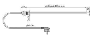 ZEHNDER IHE vykurovacia tyč 300W elektrická, biela 858151 Technický nákres