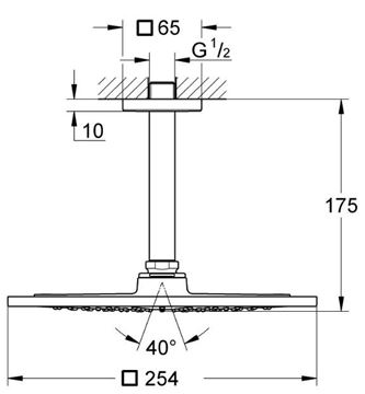 GROHE RAINSHOWER F-SERIES 10" set 254x254mm, s hlavovou sprchou, stropný, chróm 26071000 Technický nákres