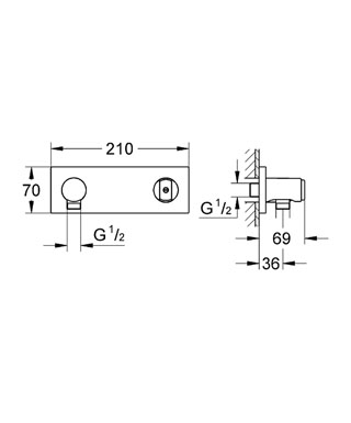 GROHE GROHTHERM F nástenné kolienko 210x70mm, s integrovaným držiakom sprchy, chróm 27621000 Technický nákres