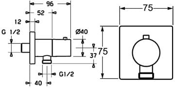 HANSA pripojovacie koleno 75x75mm, nástenné, s integrovaným uzatváraním, chróm 51570172 Technický nákres