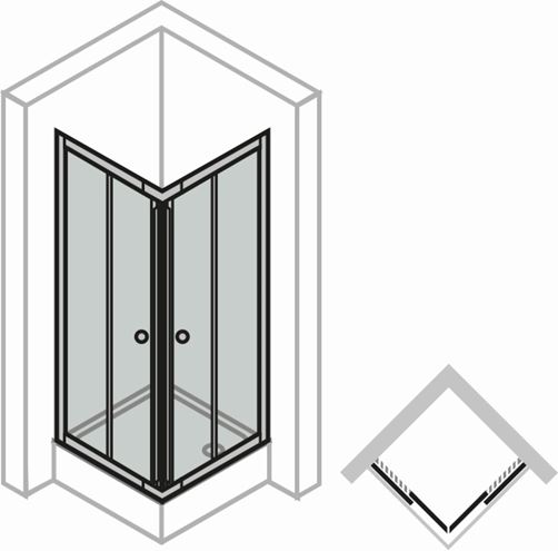 CONCEPT 50 sprchovací kút 90x90 cm, rohový vstup, 4 dielny, strieborná/číre sklo PT620102.069.321 Technický nákres