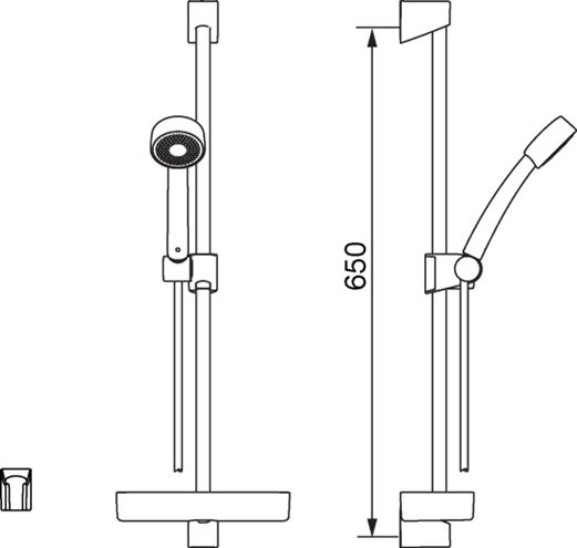 ORAS APOLLO sprchový set 650mm, s ručnou sprchou, držiakom a hadicou, biela 520-11 Technický nákres