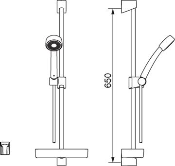 ORAS APOLLO sprchový set 650mm, s ručnou sprchou, držiakom a hadicou, biela 520-11 Technický nákres