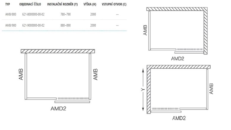 ROTH AMBIENT LINE AMB 800 bočná stena 80x200 cm, brillant/číre sklo 621-8000000-00-02 Technický nákres