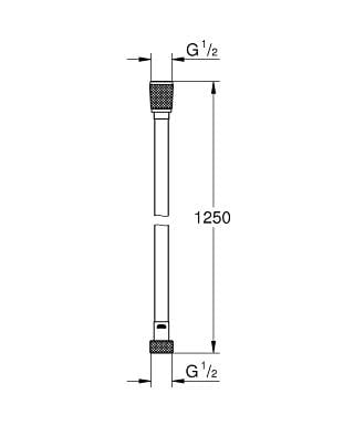 GROHE SILVERFLEX sprchová hadica 1250 mm, hladká, TwistStop, AntiFold, plast, chróm 26335000 Technický nákres