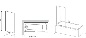 RAVAK PVS1 80 vaňová zástena 80x140 cm, pevná, satin/sklo transparent 79840U00Z1 Technický nákres