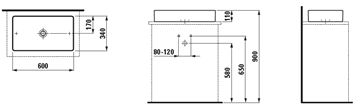 LAUFEN LIVING umývadlo na dosku 60 cm, bez prepadu, LCC H8114344001121 Technický nákres