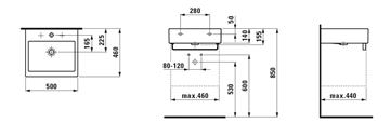 LAUFEN LIVING CITY umývadlo 50 cm, s prepadom H8174310001091 Technický nákres