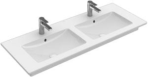VILLEROY & BOCH VERITY LINE dvojumývadlo 130 cm, s 2 otvormi pre batériu a prepadom, alpská biela