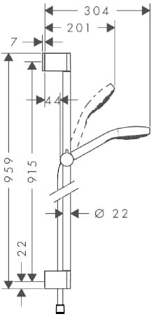 HANSGROHE CROMA SELECT E VARIO 3JET sprchová súprava 3-dielna, ručná sprcha 110x110 mm, 3 prúdy, tyč, hadica, biela/chróm 26592400 Technický nákres