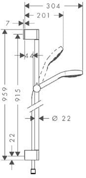 HANSGROHE CROMA SELECT E VARIO 3JET sprchová súprava 3-dielna, ručná sprcha 110x110 mm, 3 prúdy, tyč, hadica, biela/chróm 26592400 Technický nákres
