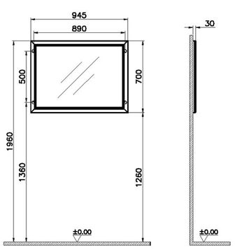 VITRA VALARTE zrkadlo 94,5x70 cm 62220 Technický nákres