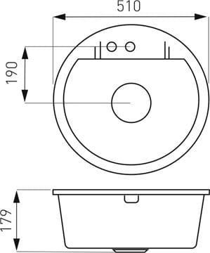 NOVASERVIS granitový drez pr. 510 mm, 2 otvory, šedá DRGM1/51GA Technický nákres